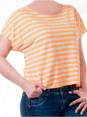 Κοντομάνικο κοντό ριγέ πορτοκαλί μπλουζάκι