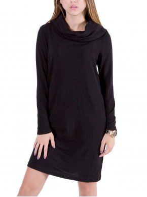 FRANSA Γυναικείο μαύρο πλεκτό μίντι φόρεμα, ντραπέ λαιμό