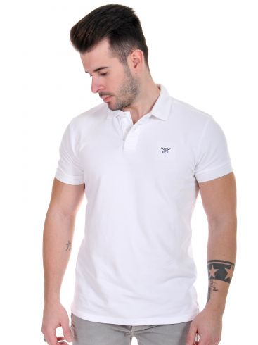 FUNKY BUDDHA Ανδρικό λευκό κοντομάνικο πικέ πόλο μπλουζάκι