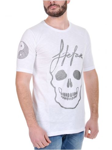 STEFAN T-Shirt μπλουζάκι, μεταλλικές λεπτομέρειες στο μανίκι, ασημί στάμπα