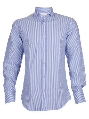 STEFAN Ανδρικό γαλάζιο μακρυμάνικο ριγέ πουκάμισο, γιακάς