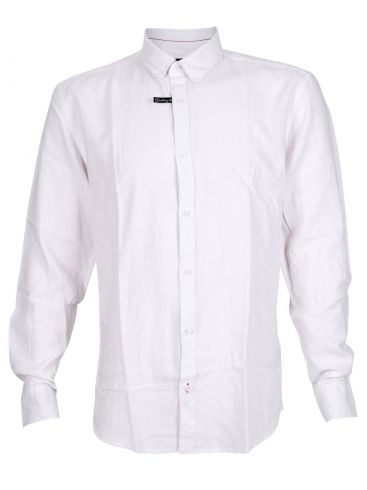 EXPLORER Ανδρικό λευκό μακρυμάνικο λινό πουκάμισο, λινό-μετάξι