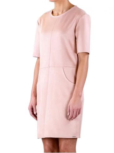 RINO PELLE Ολλανδικό ρόζ κοντομάνικο ανάγλυφο midi φόρεμα OVED.700S20 Rose Dauwn