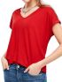 S.OLIVER Γυναικείο κόκκινο κοντομάνικο ελαστικό μπλουζάκι V