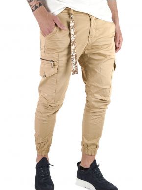 STEFAN Men's camel elastic cargo pants