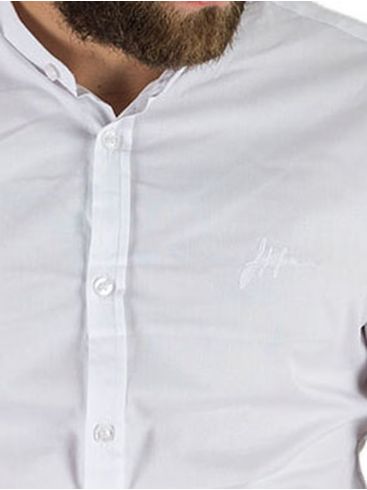 STEFAN Ανδρικό λευκό μακρυμάνικο μάο πουκάμισο, slim fit
