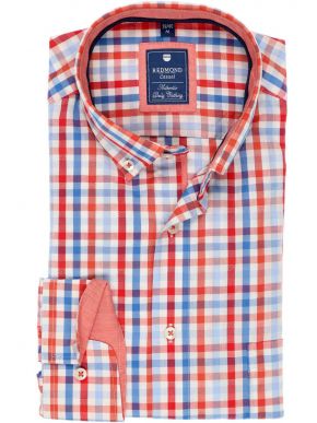 More about REDMOND Men's orange-blue-white long sleeve plaid shirt