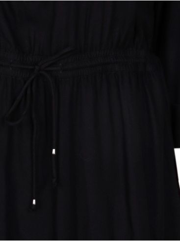 FRANSA Μαύρο μίντι μακρυμάνικο φόρεμα, κλείσιμο με κουμπιά, σούρα