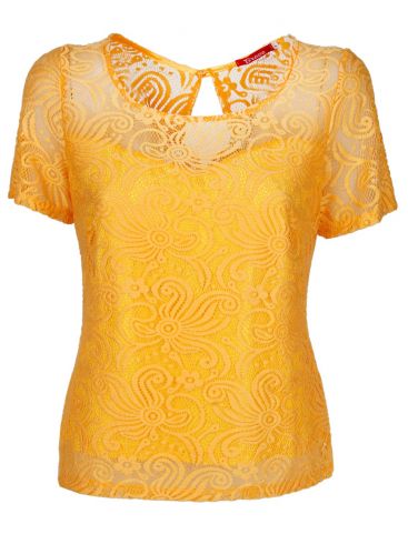 BRAVO Βραδινή κίτρινη δαντελωτή μπλούζα