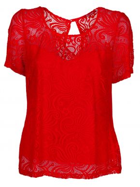 BRAVO Βραδινή κόκκινη δαντελωτή μπλούζα