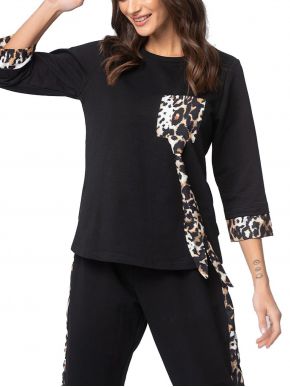 VETO Women's black slim leopard blouse