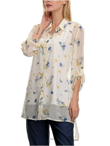RAXSTA Γυναικείο φλοράλ πουκάμισο μουσελίνα λούρεξ,  Z20105 ECRU