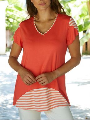 More about ANNA RAXEVSKY Women's coral striped blouse. B20109 CORAL.