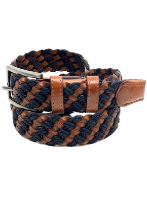 LEGEND Men's brown-blue knitted leather belt LGD-38.