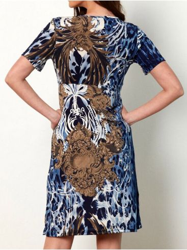 ANNA RAXEVSKY Γυναικείο μπλε-μπέζ εμπριμέ λεοπάρ κρουαζέ φόρεμα. D21103.