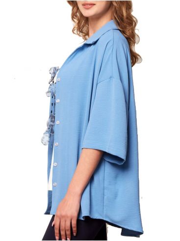 ANNA RAXEVSKY Γυναικείο γαλάζιο oversize πουκάμισο Z21104 LTBLUE