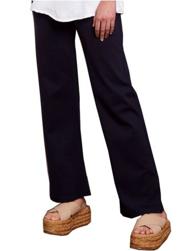 ANNA RAXEVSKY Γυναικείο μπλέ ελαστικό παντελόνι με μπάσκα T21100 BLUE