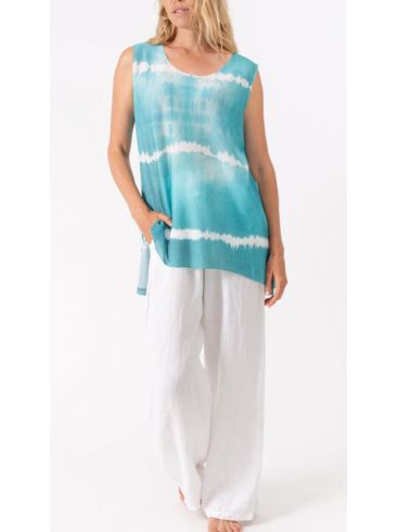 M MADE IN ITALY Γυναικεία βεραμάν-λευκή αμάνικη μπλούζα 15-1663O Tiffany Combo