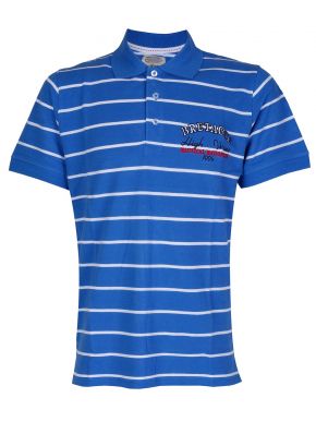NEW YORK TAYLOR Men's blue-white striped short sleeve pique polo shirt.