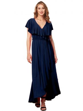 More about ANNA RAXEVSKY Γυναικείο μπλέ μάξι ασύμμετρο ελαστικό φόρεμα με κρουαζέ μπούστο D21112 BLUE