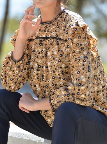 ESQUIVO Γυναικεία πολύχρωμη κοντομάνικη πουκαμίσα καφτάνι