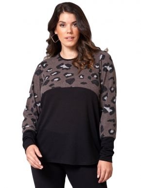 ANNA RAXEVSKY Γυναικεία μαύρη animal print πλεκτή μπλούζα B21201 GREY