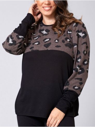 ANNA RAXEVSKY Γυναικεία εμπριμέ animal print μπλούζα B21200 GREY