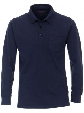 REDMOND Men's blue navy long sleeve pique polo shirt