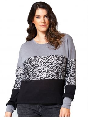 ANNA RAXEVSKY Γυναικεία ζαπονέ τριχρώμη πλεκτή μπλούζα animal print B21211