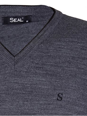 SEAL Ανδρική γκρί μακρυμάνικη πλεκτή μπλούζα V
