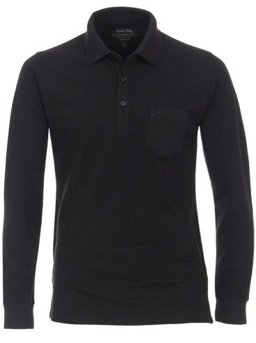 REDMOND Ανδρική μαύρη μακρυμάνικη πικέ πόλο μπλούζα