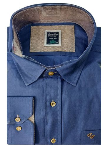 STEFAN Ανδρικό μπλε μακρυμάνικο slim fit πουά πουκάμισο