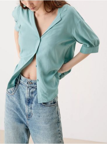 S.OLIVER Women's ecru viscose short sleeve blouse 2111801-0200