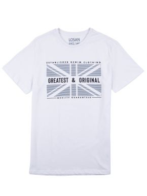 LOSAN Ανδρικό λευκό κοντομάνικο μπλουζάκι 211-1631AL