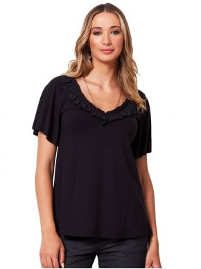 ANNA RAXEVSKY Women's black short sleeve blouse B21134 BLACK