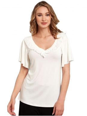 ANNA RAXEVSKY Women's ecru short sleeve blouse B21134 ECRU