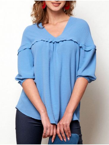 ANNA RAXEVSKY Γυναικεία γαλάζια μπλούζα V B21100 LTBLUE