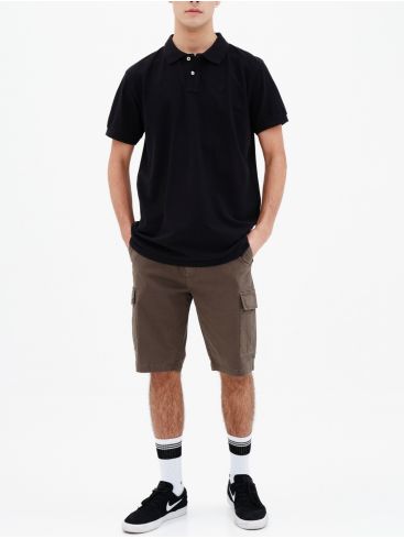 BASEHIT Mens black short sleeve pique polo shirt 221.BM35.68GD BLACK