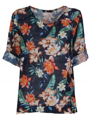 More about M MADE IN ITALY Women's floral short-sleeved blouse 10 / 2183Q Navy Combo.