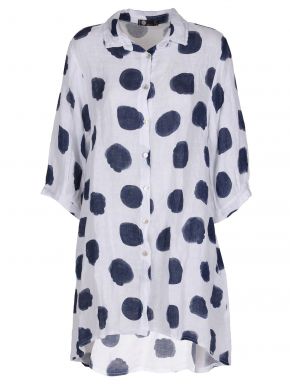 More about M MADE IN ITALY Women's white long sleeve shirt, blue polka dots 21-71509Q White Combo.