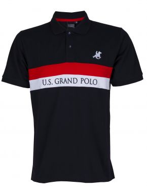 US GRAND POLO Ανδρικό μπλέ-κόκκινο κοντομάνικο πικέ πόλο μπλουζάκι USP 346 Blu