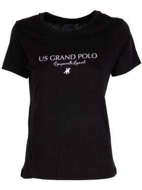 US GRAND POLO Women black short sleeve T-shirt USBT 395 Black
