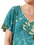 ANNA RAXEVSKY Γυναικεία κοντομάνικη πετρόλ εμπριμέ μπλούζα B22109