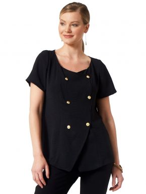 ANNA RAXEVSKY Women's black short sleeve blouse envelope B22133 BLACK