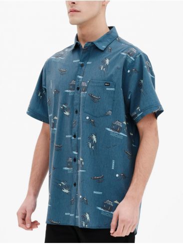 BASEHIT Ανδρικό μπλέ κοντομάνικο πουκάμισο, τσέπη 221.BM61.02 PR 286 MIDNIGHT BLUE