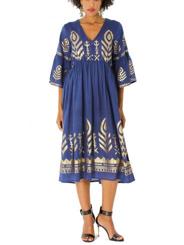 POSITANO Ιταλικό μπλε μακρύ φόρεμα 11463 Βlu