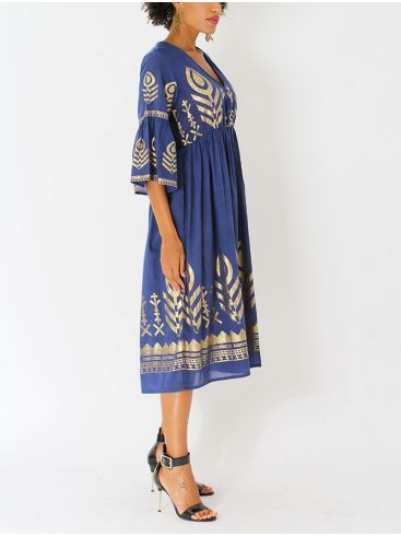 POSITANO Ιταλικό μπλε μακρύ φόρεμα 11463 Βlu