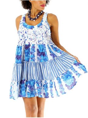 POSITANO Italian women's blue sleeveless mini fancy dress 31497