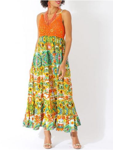 POSITANO Ιταλικό πολύχρωμο μακρύ φόρεμα, κεντήματα 11480