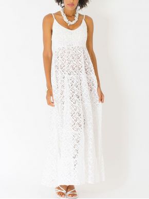 POSITANO Ιταλικό λευκό μακρύ φόρεμα, δαντέλα 12422